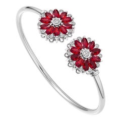 18 Karat White Gold Rubies and Diamond Dalia Bangle by Niquesa