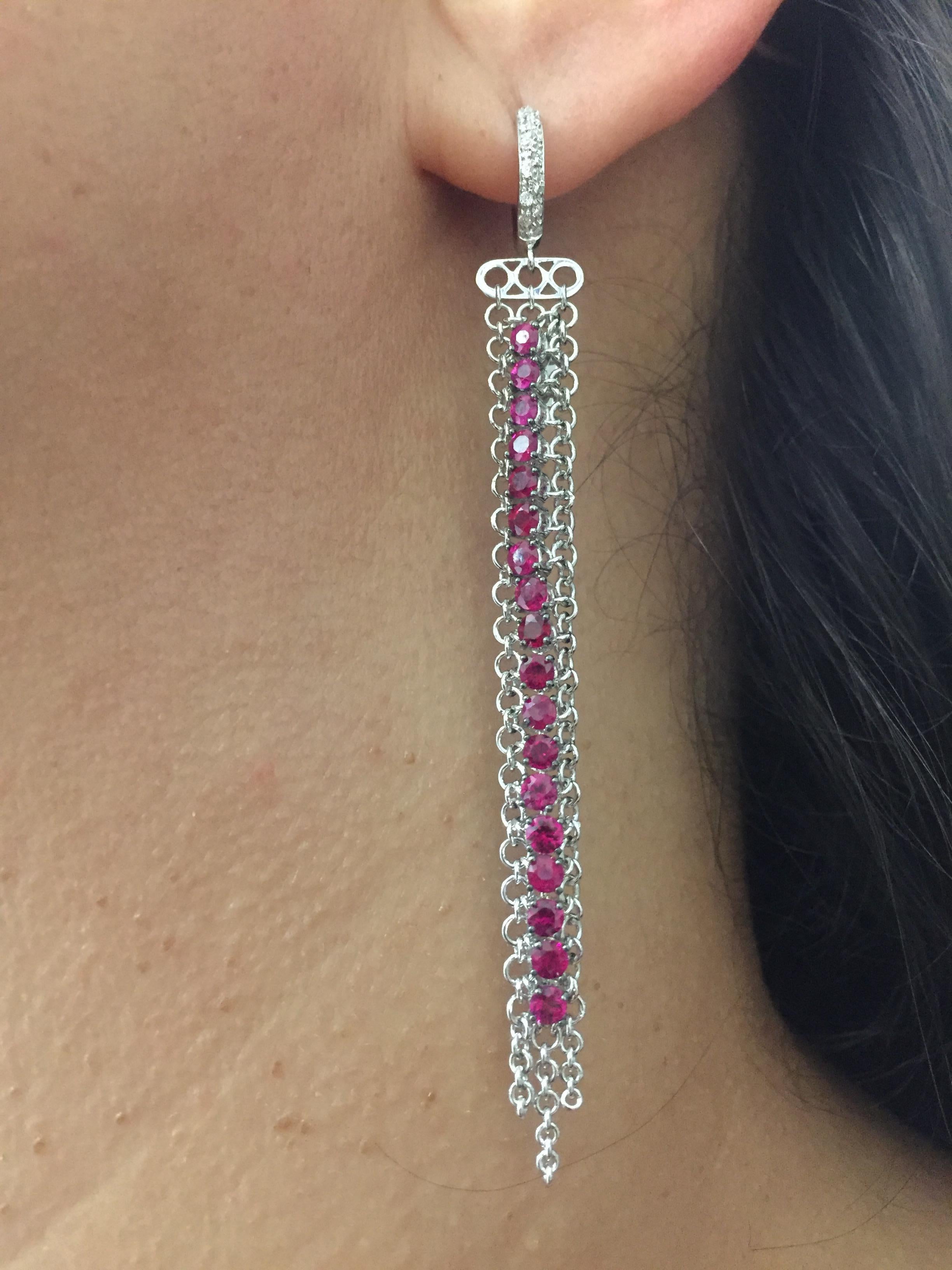 18 Karat White Gold Rubies and Diamonds Garavelli Long Earrings 5