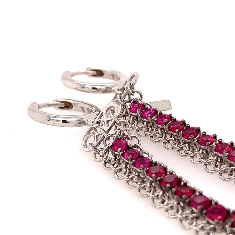 18 Karat White Gold Rubies Garavelli Long Earrings In New Condition For Sale In Valenza, IT