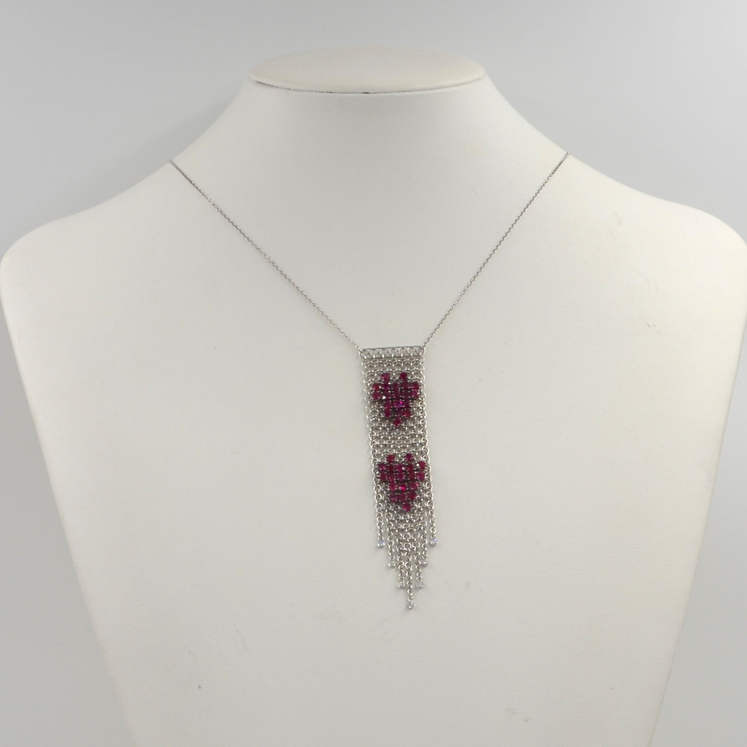 Garavelli Collier en maille en or blanc 18 carats et rubis en vente 2