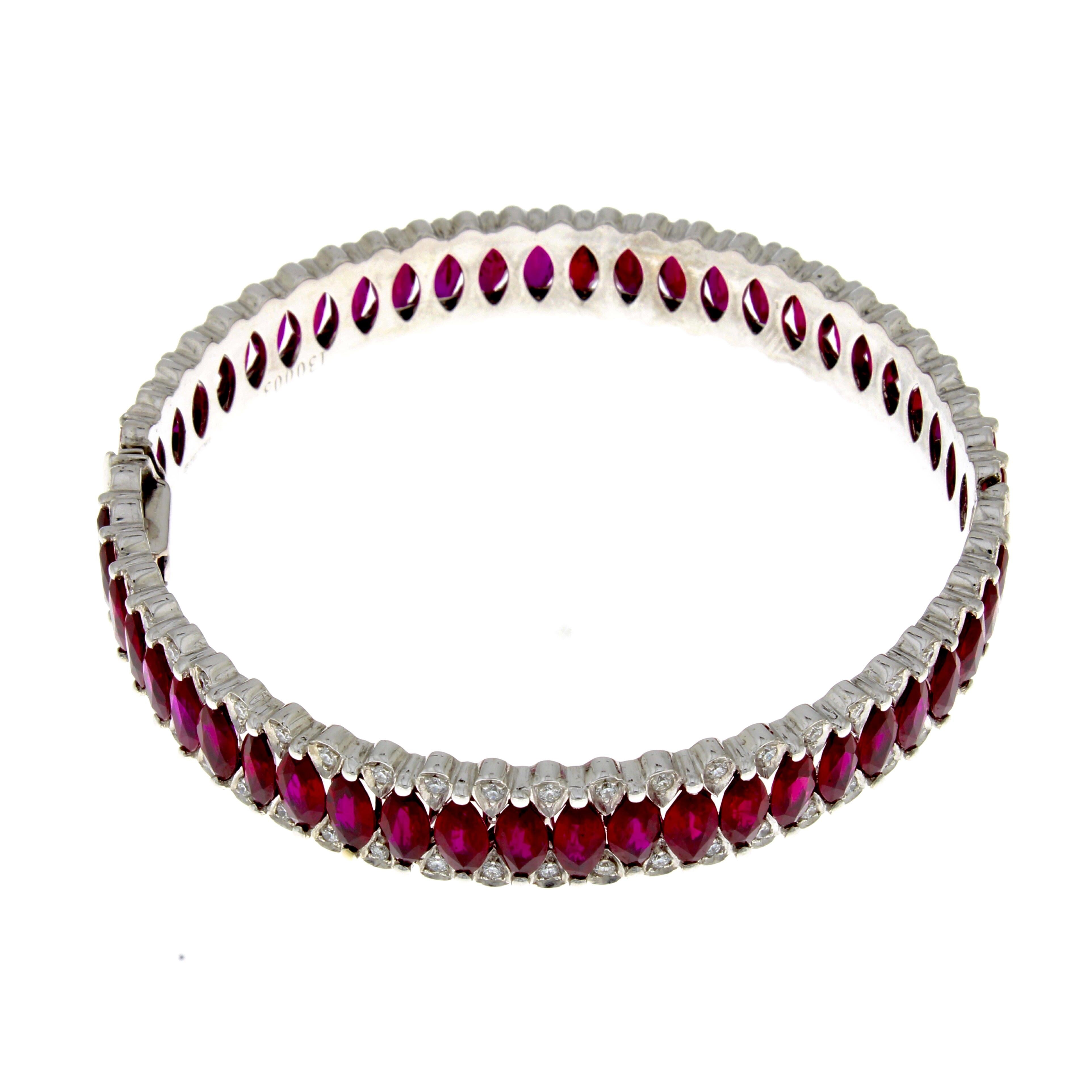 Marquise Cut 18 Karat White Gold Ruby Amore Eternity Bangle by Niquesa For Sale