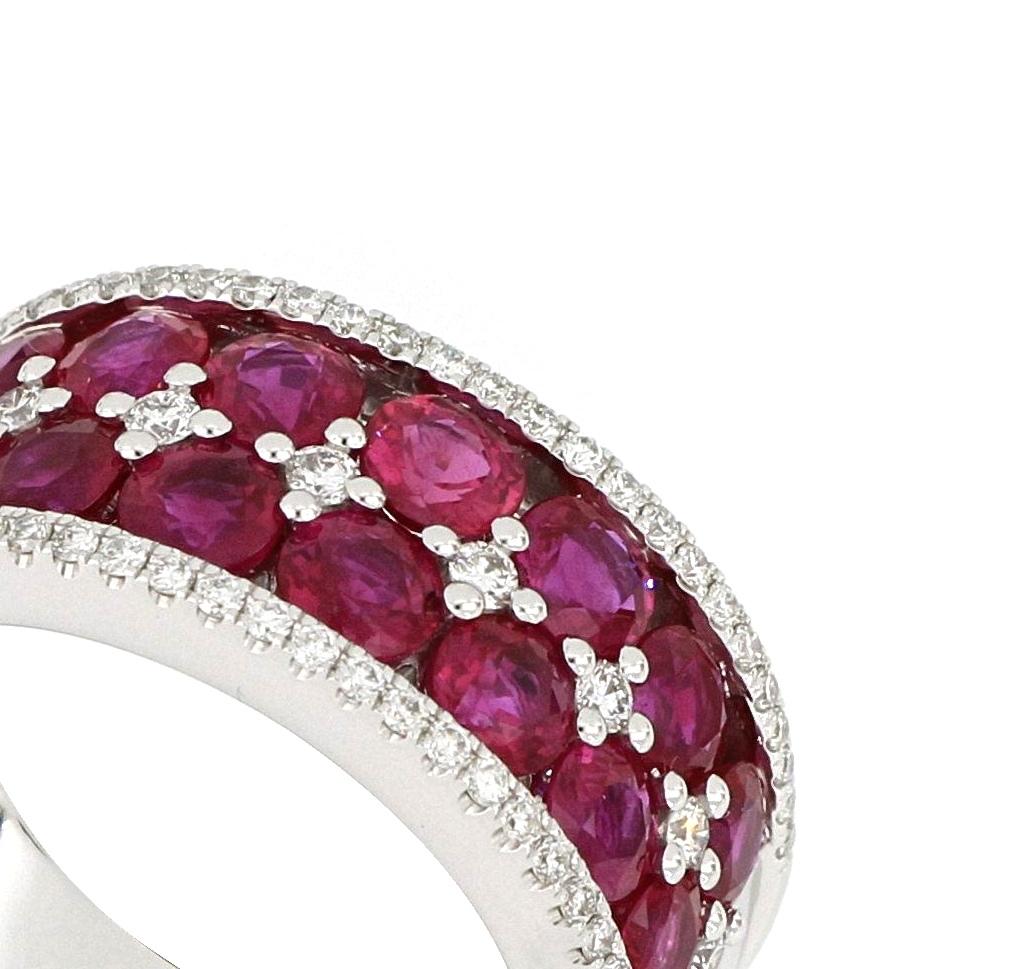 Contemporary 18 Karat White Gold Ruby and Diamond Band Ring For Sale