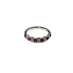 18 Karat White Gold Ruby and Diamond Band Ring Size 6 #14833