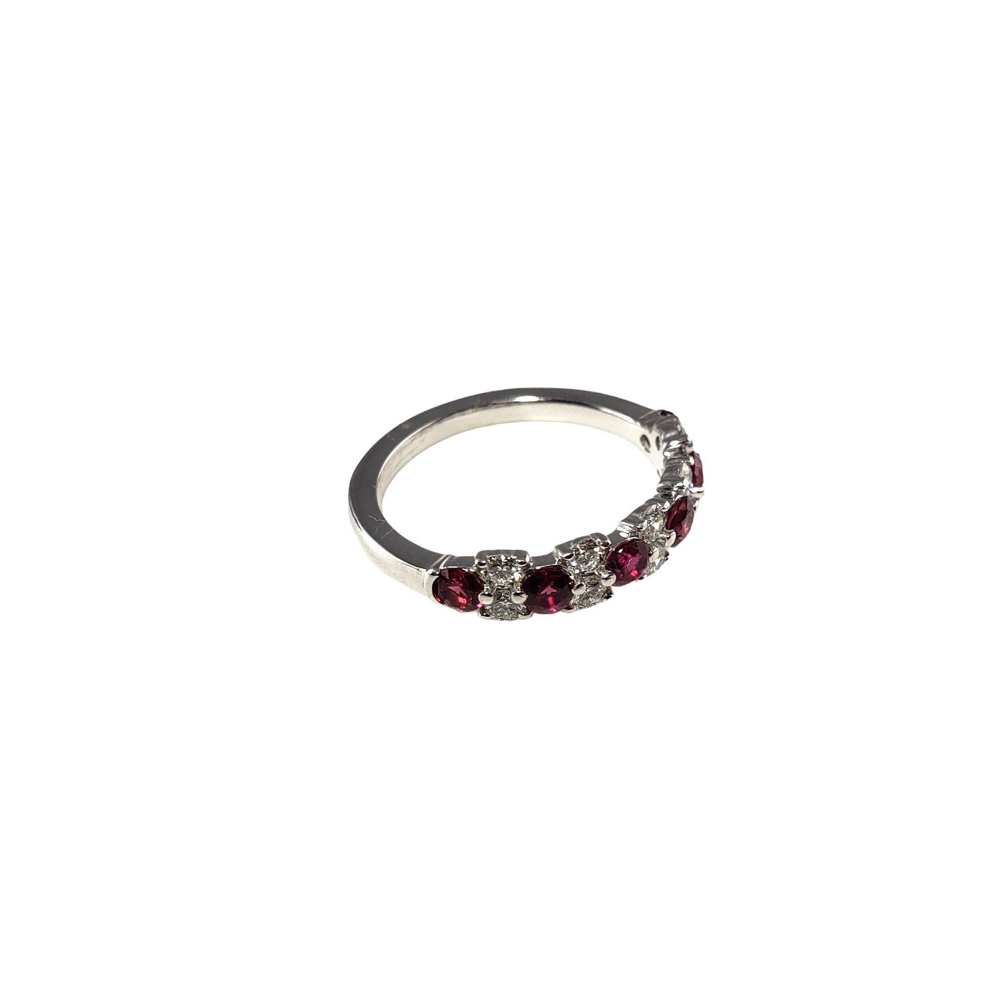 Round Cut 18 Karat White Gold Ruby and Diamond Band Ring Size 6 #14833 For Sale