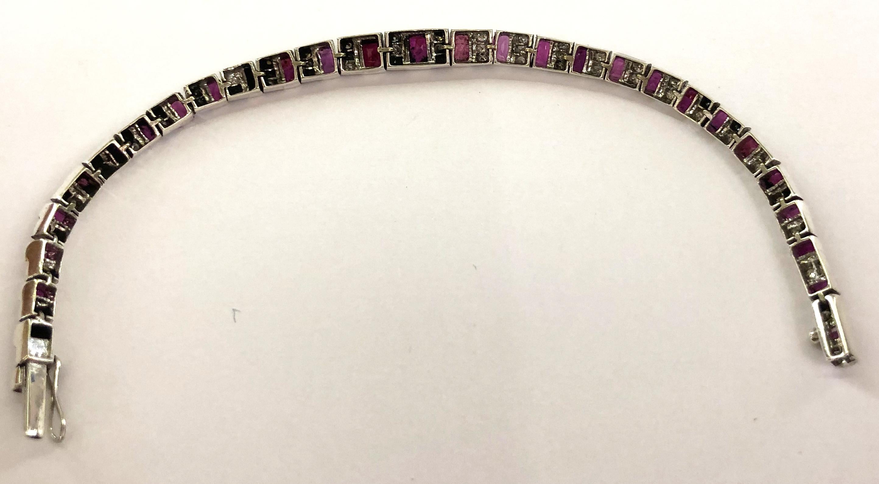 Brilliant Cut 18 Karat White Gold Ruby and Diamond Bracelet