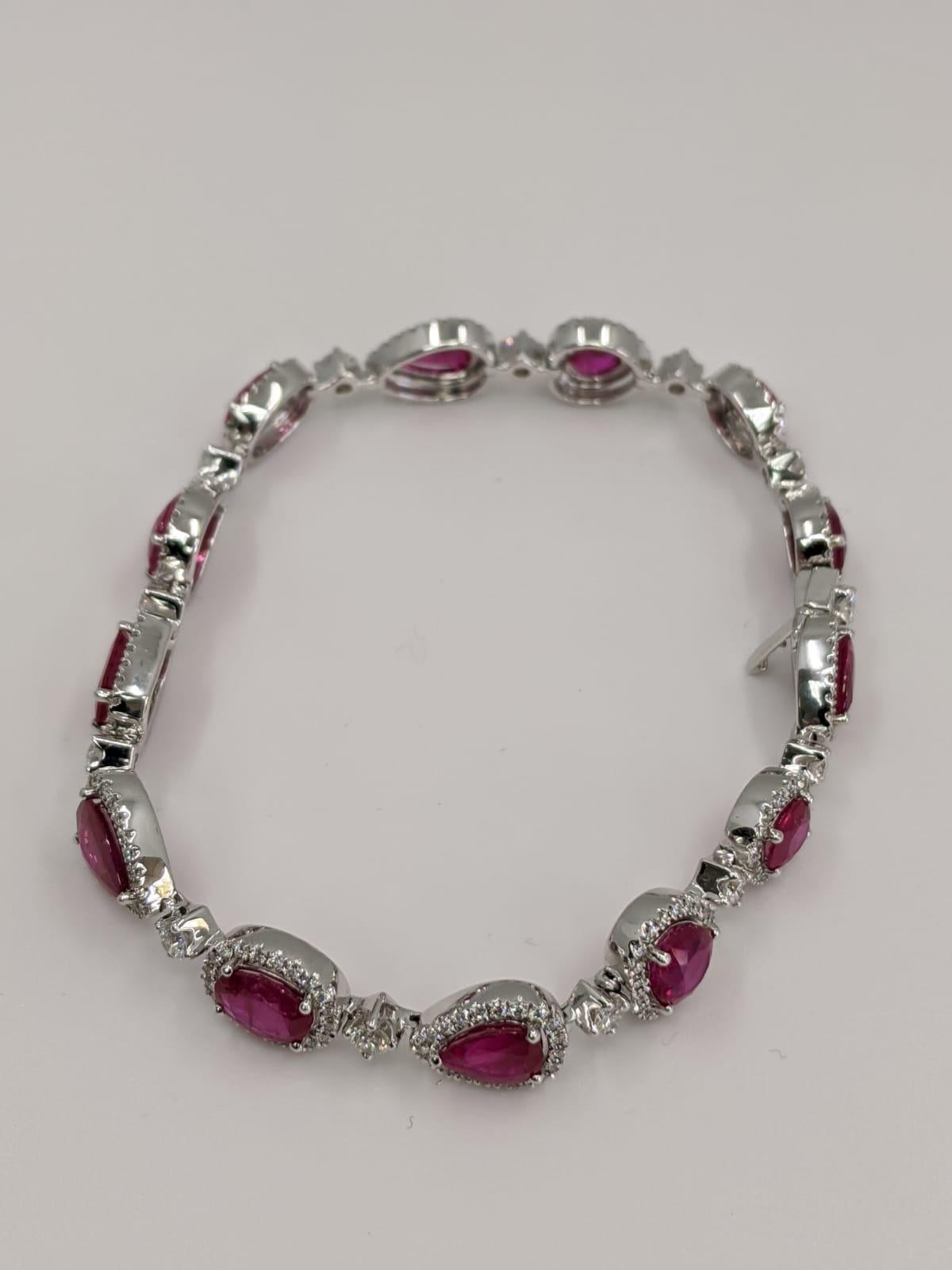 18 Karat White Gold Ruby and Diamond Bracelet In New Condition In Great Neck, NY