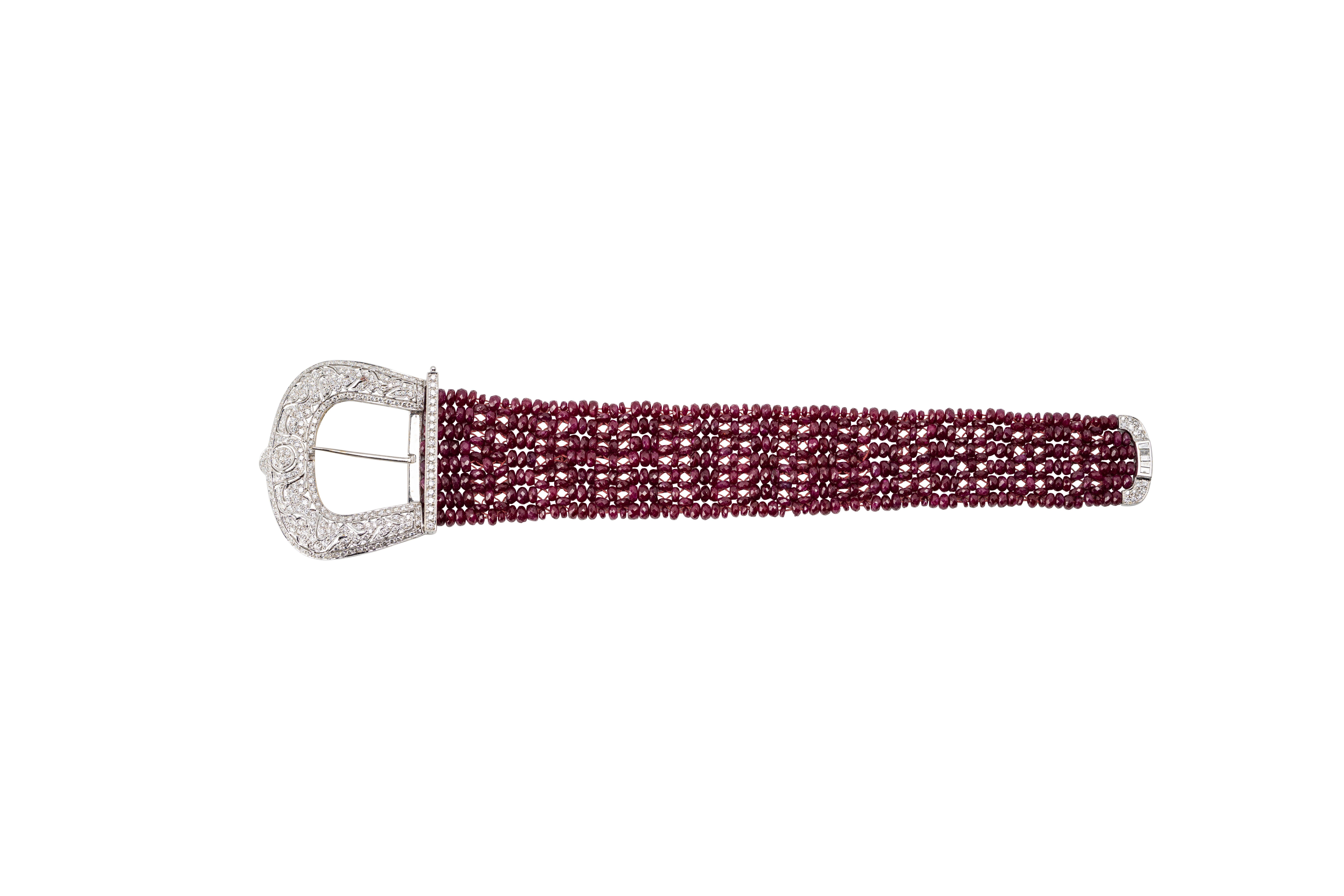 Femenino o masculino Pulsera de oro blanco de 18 quilates, rubíes y diamantes en venta