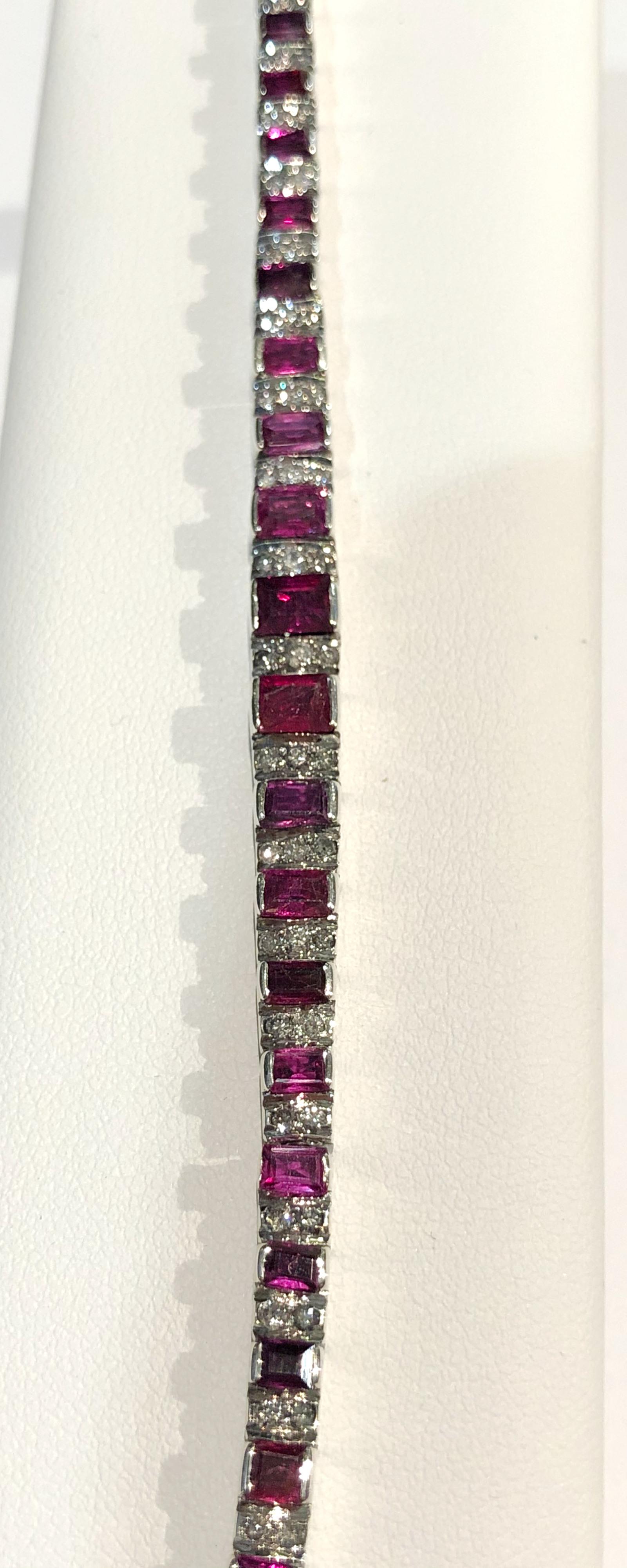 Women's or Men's 18 Karat White Gold Ruby and Diamond Bracelet