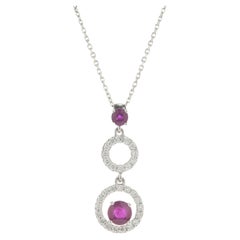 18 Karat White Gold Ruby and Diamond Circle Link Drop Necklace
