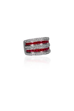 18 Karat White Gold 1.78 Carat Ruby and Diamond Cocktail Band Ring