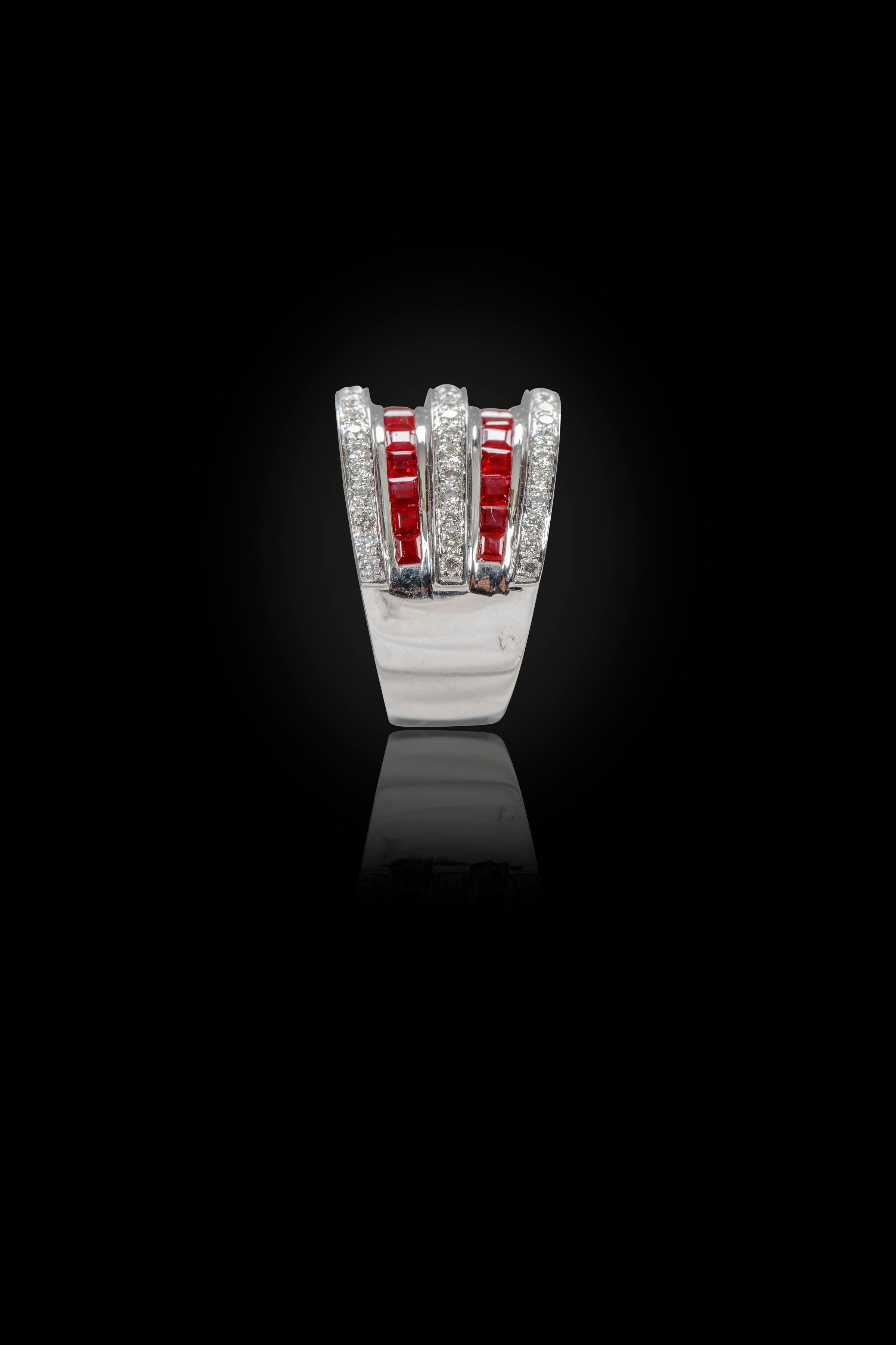 18 Karat White Gold 1.78 Carat Ruby and Diamond Cocktail Band Ring For Sale 3