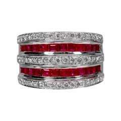 Anillo de oro blanco de 18 quilates con rubí y diamantes de 1,78 quilates para cóctel