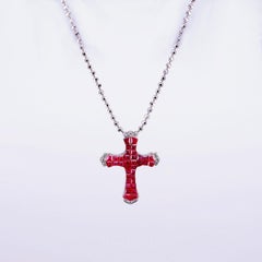 18 Carat White Gold Ruby and Diamond Cross Pendant