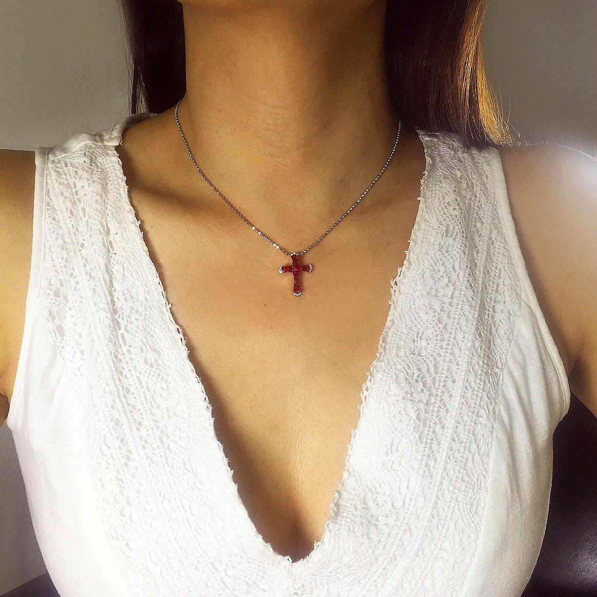 ruby and diamond cross necklace
