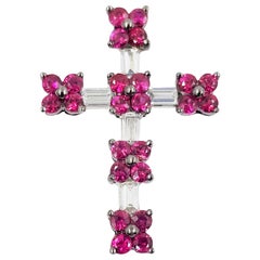 18 Karat White Gold Ruby and Diamond Cross Pendant