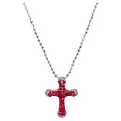 18 Carat White Gold Ruby and Diamond Cross Pendant