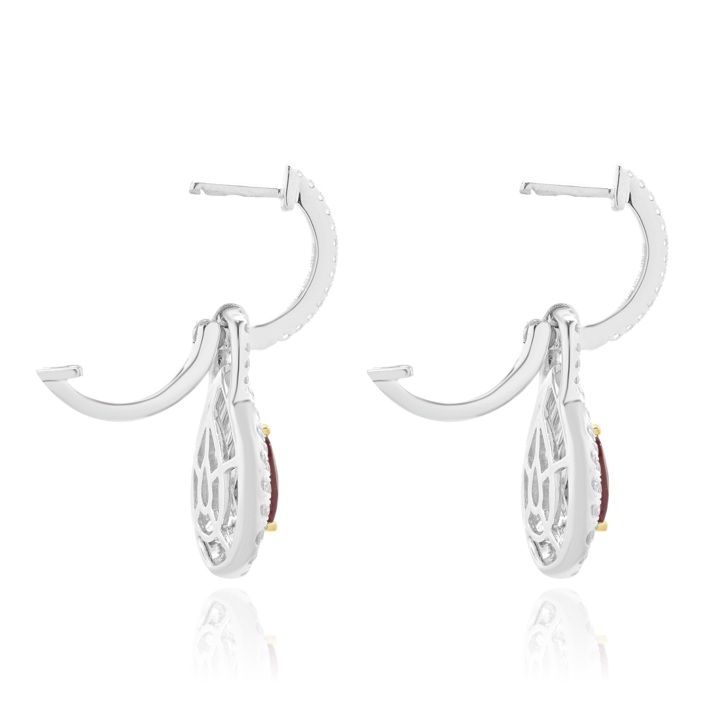 18 Karat White Gold Ruby and Diamond Drop Earrings In Excellent Condition In Scottsdale, AZ