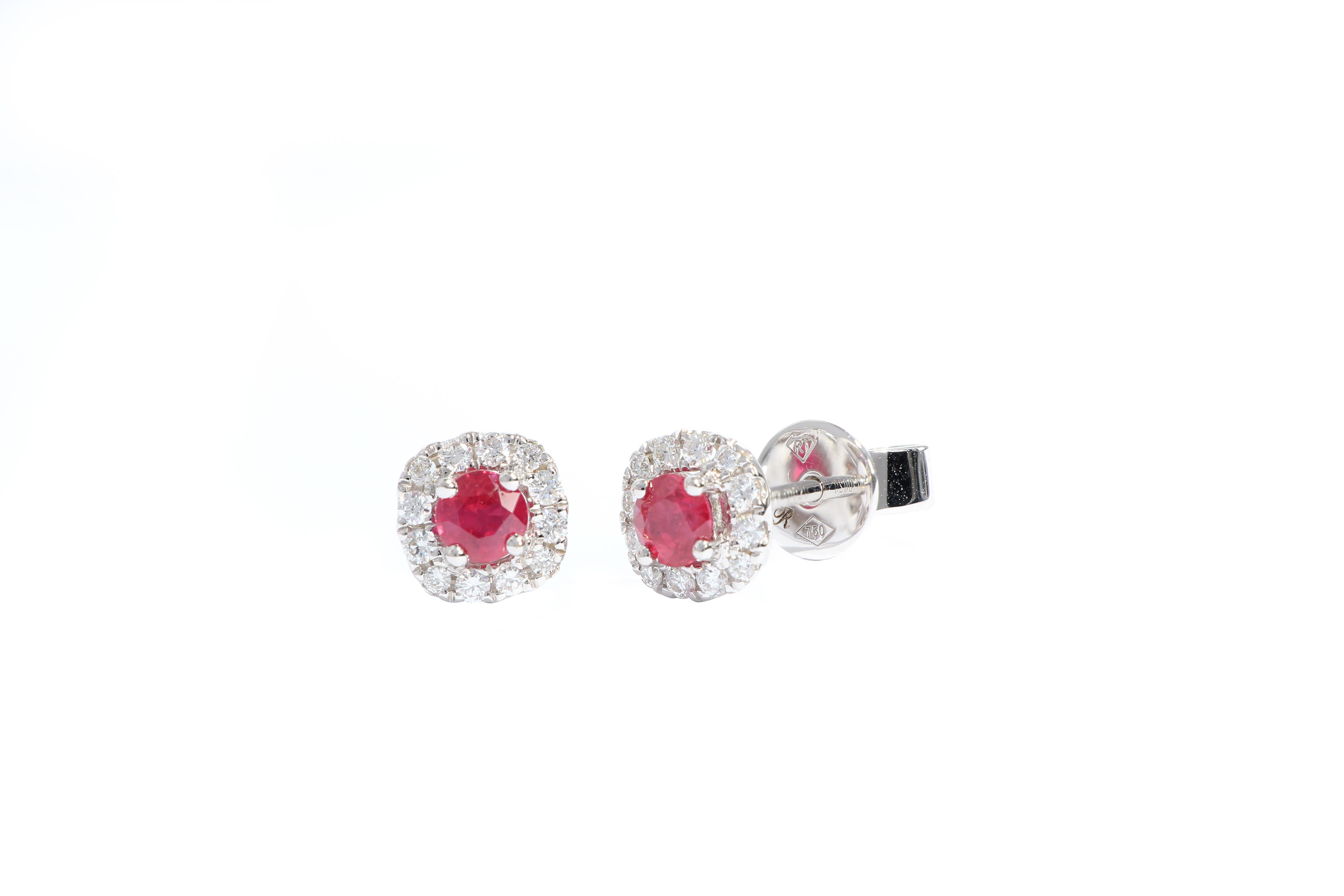Contemporary 18 Karat White Gold Ruby and Diamond Earrings For Sale