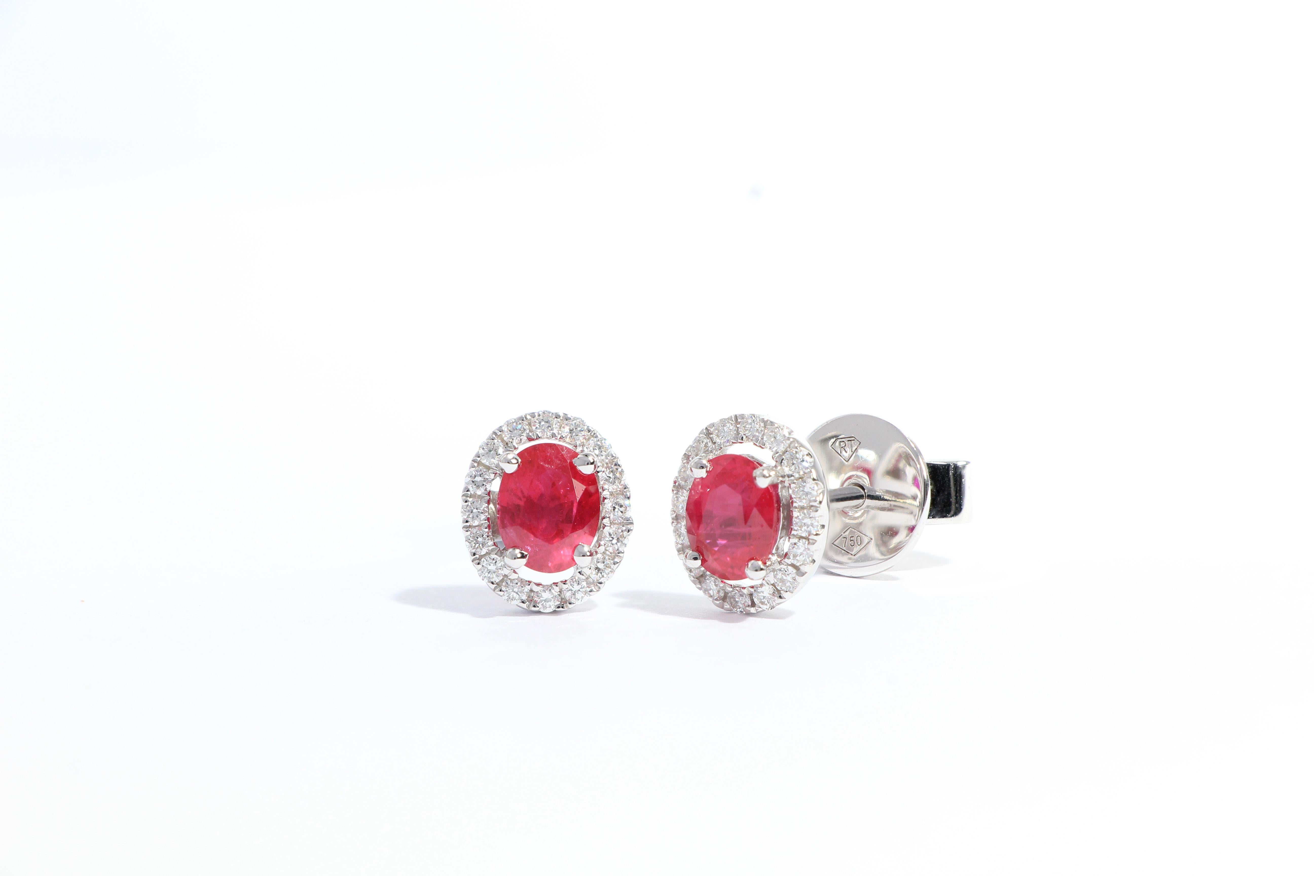 Contemporary 18 Karat White Gold Ruby and Diamond Earrings For Sale