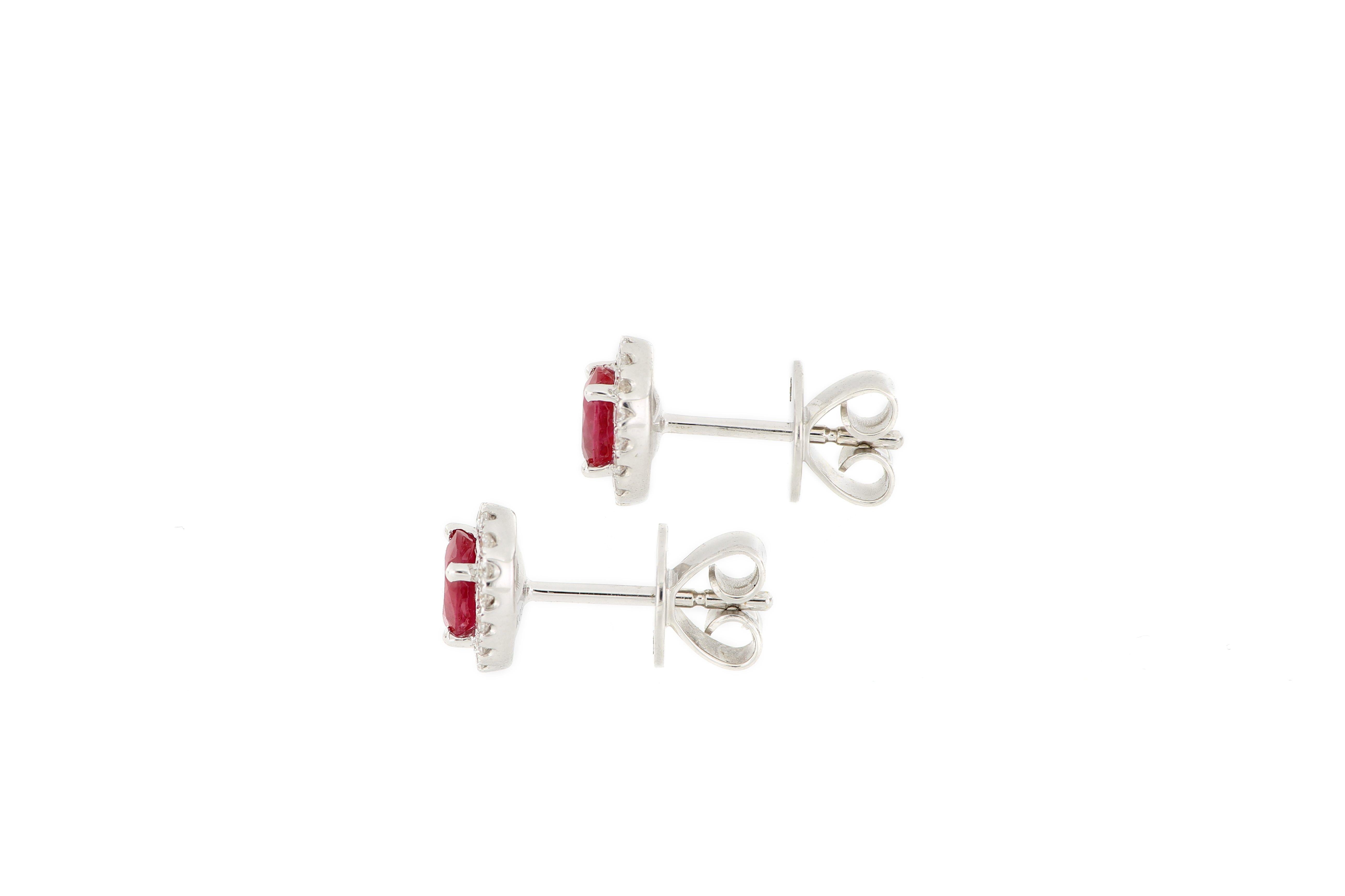Brilliant Cut 18 Karat White Gold Ruby and Diamond Earrings For Sale