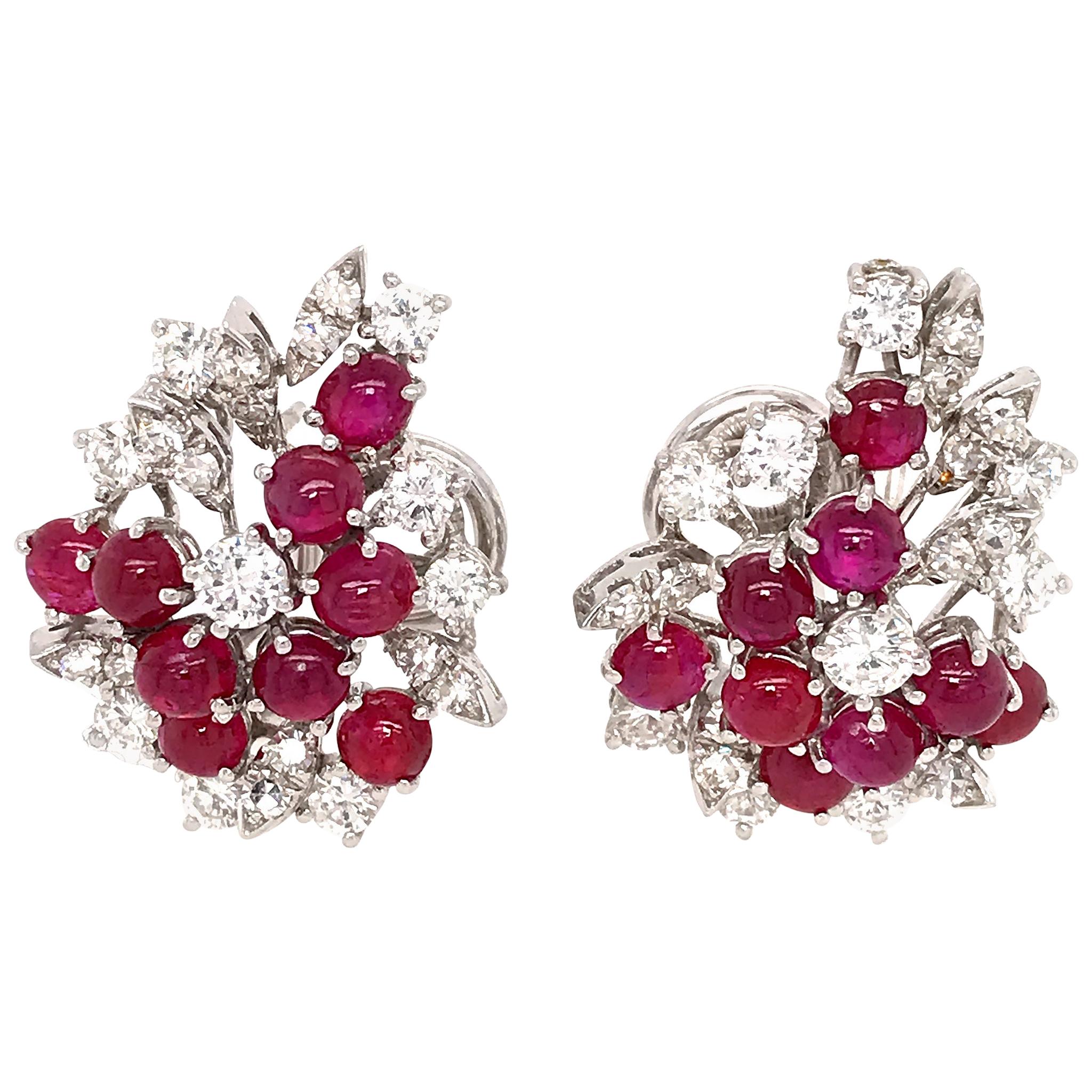 18 Karat White Gold Ruby and Diamond Earrings