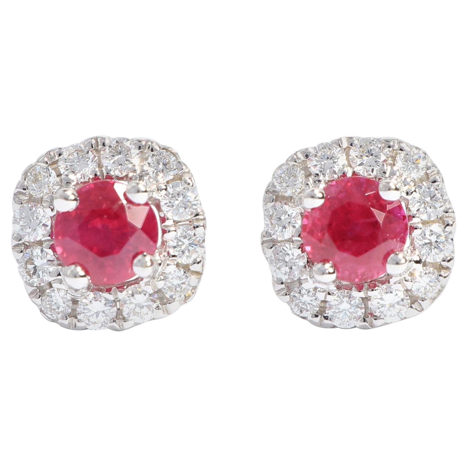 18 Karat White Gold Ruby and Diamond Earrings For Sale
