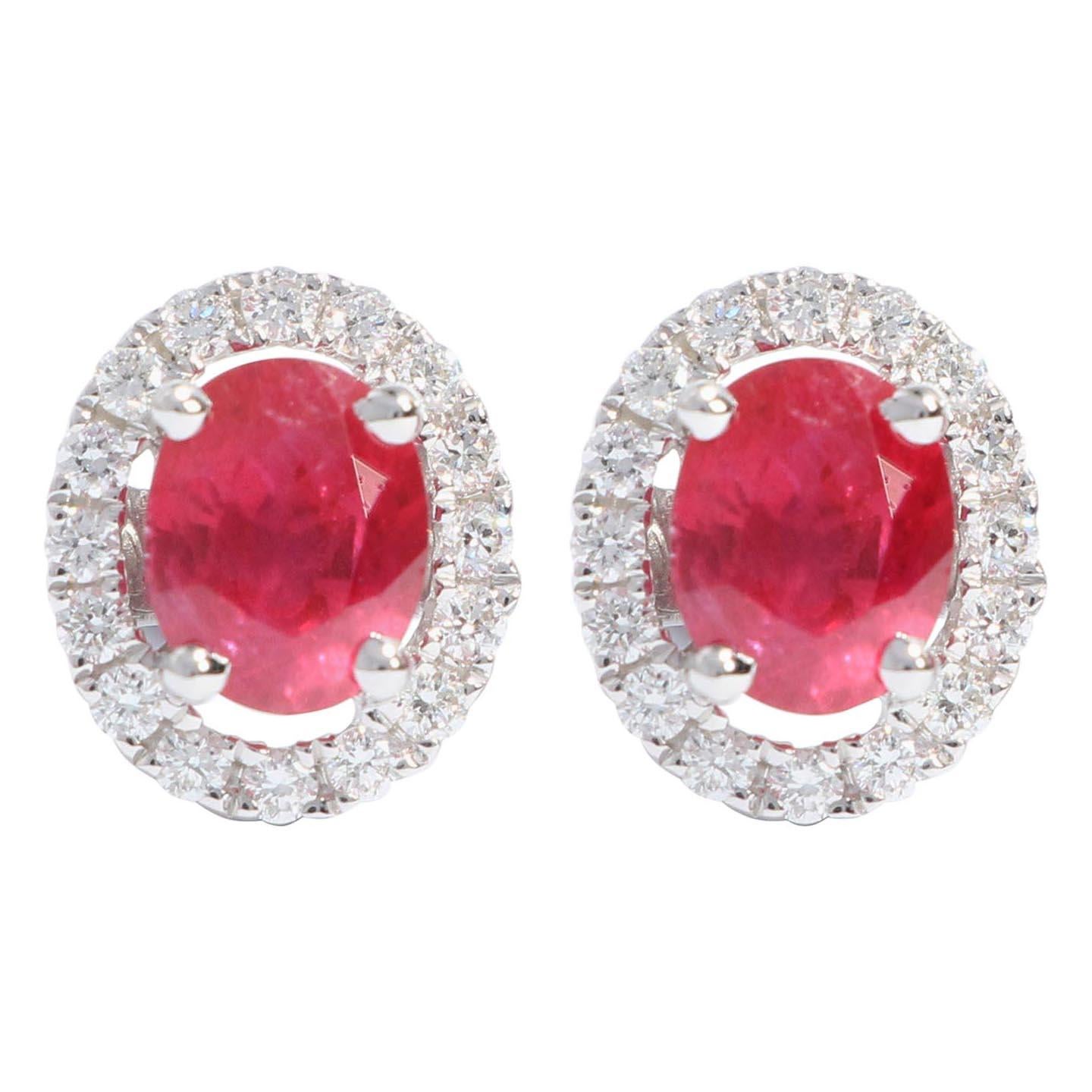 18 Karat White Gold Ruby and Diamond Earrings For Sale