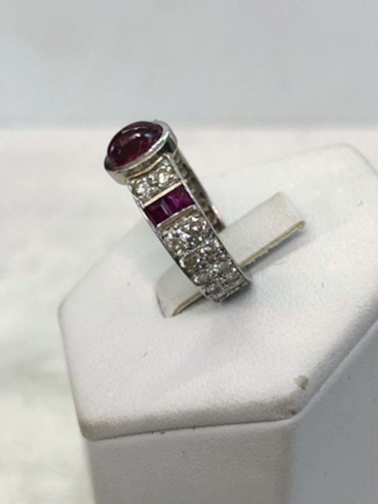 Brilliant Cut 18 Karat White Gold Ruby and Diamond Eternity Ring For Sale