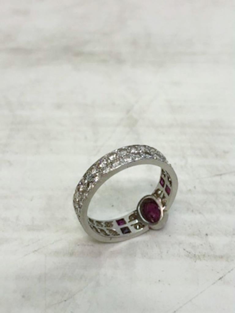 Women's or Men's 18 Karat White Gold Ruby and Diamond Eternity Ring For Sale