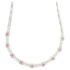 18 Karat White Gold Ruby and Diamond Halo Collar Necklace