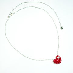 18 Carat White Gold Ruby and Diamond Heart Necklace in Invisible Setting