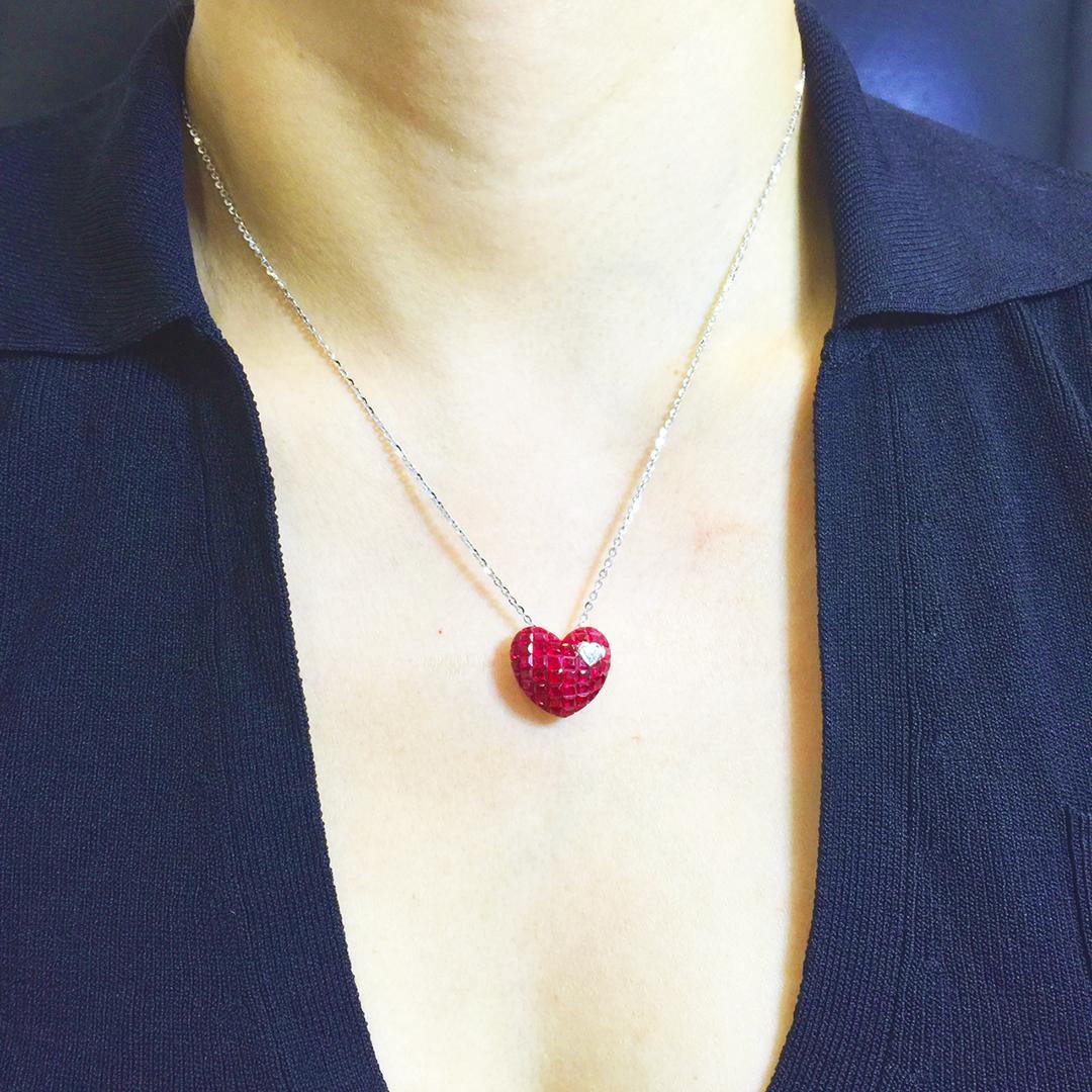 invisible set ruby heart pendant