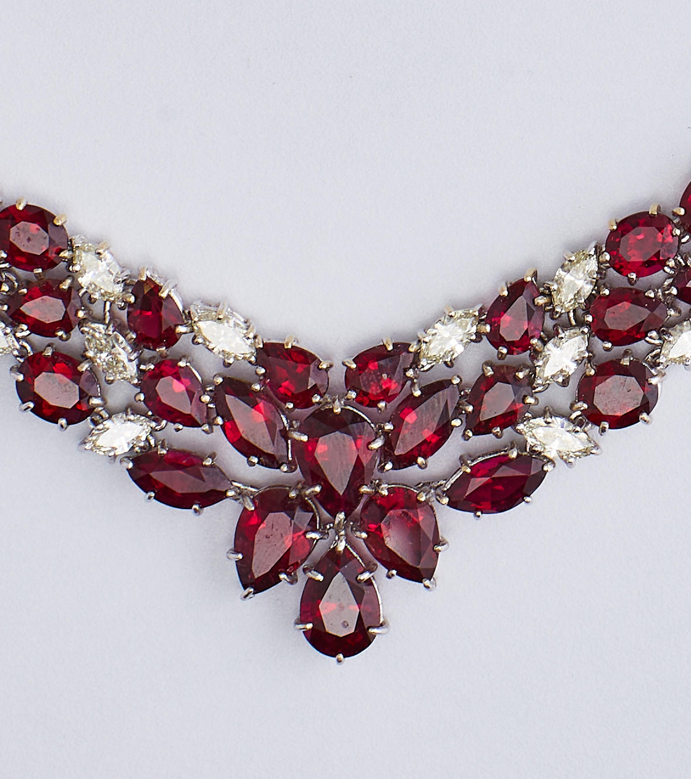Marquise Cut 18 Karat White Gold Ruby and Diamond Necklace 'Collier'