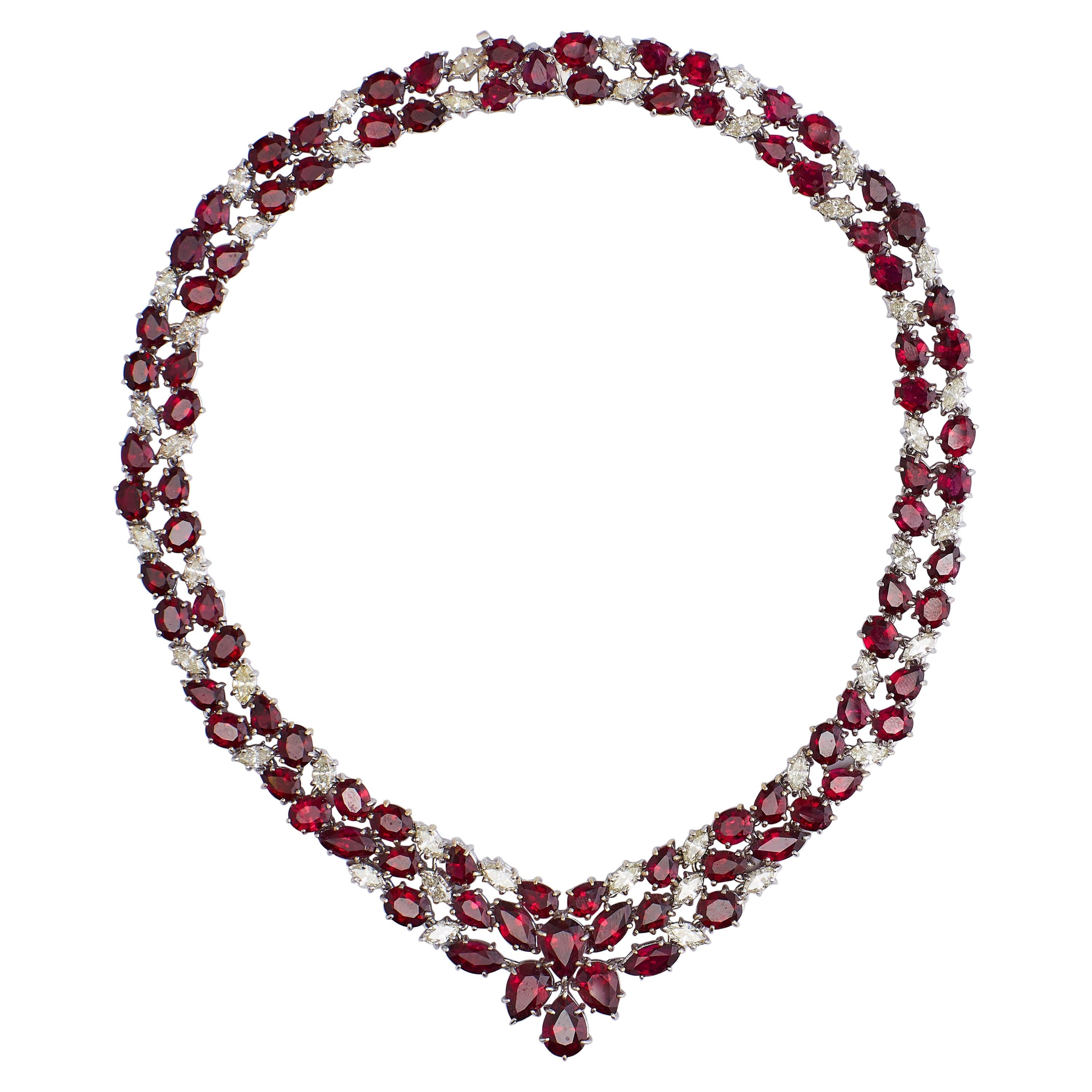 18 Karat White Gold Ruby and Diamond Necklace 'Collier'