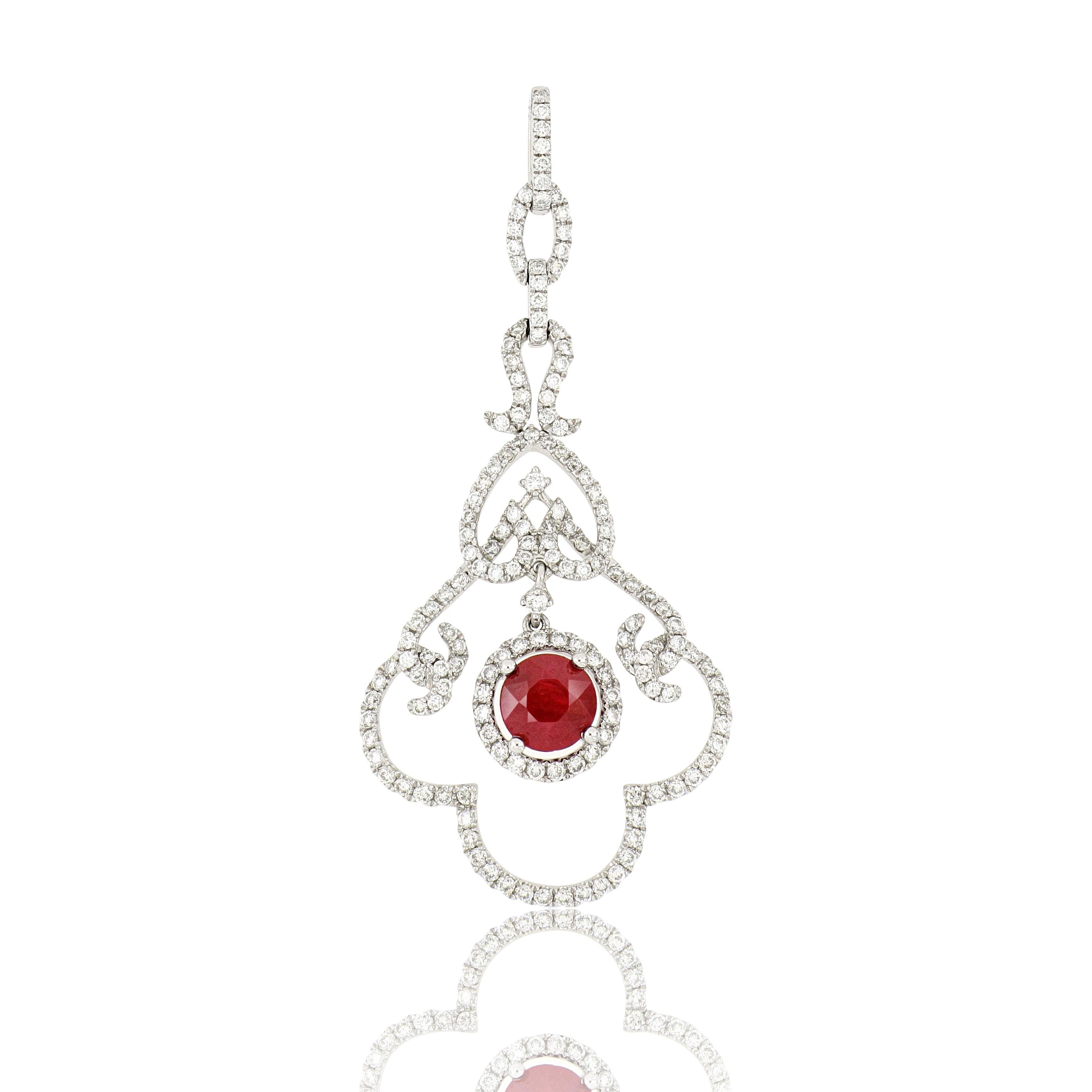 A natural ruby and diamond pendant. a round-brilliant cut ruby weighing 1.16 carats, sourced in Burma, set with brilliant cut diamonds totalling 1.07cts, mounted in 18 karat white gold.
O’Che 1867 is renowned for its high jewellery collections with
