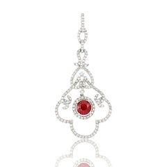 18 Karat White Gold Ruby and Diamond Pendant with Necklace