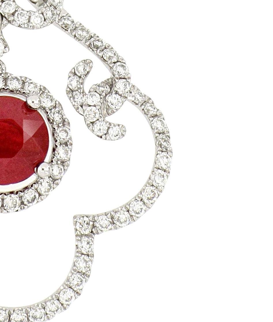 Brilliant Cut 18 Karat White Gold Ruby and Diamond Pendant with Necklace For Sale