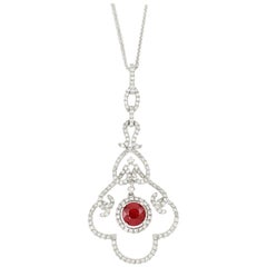 18 Karat White Gold Ruby and Diamond Pendant with Necklace