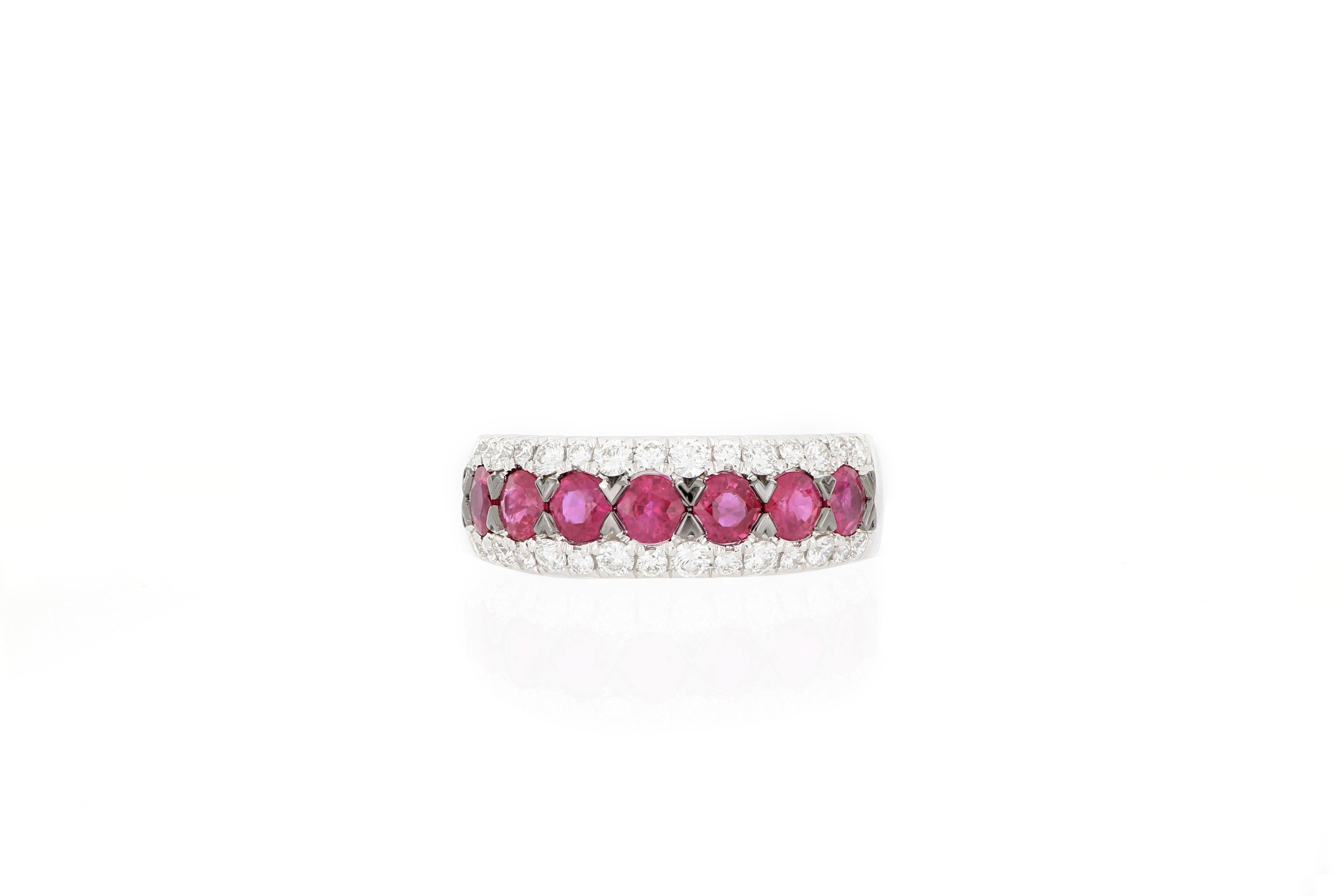 A  ruby and diamond ring, set with natural ruby weighing 1.57cts and brilliant-cut diamonds totaling 0.61cts on the sides, mounted in 18 karat white gold. A classic and elegant ring which can be worn on every occasion.  
O’Che 1867 is renowned for