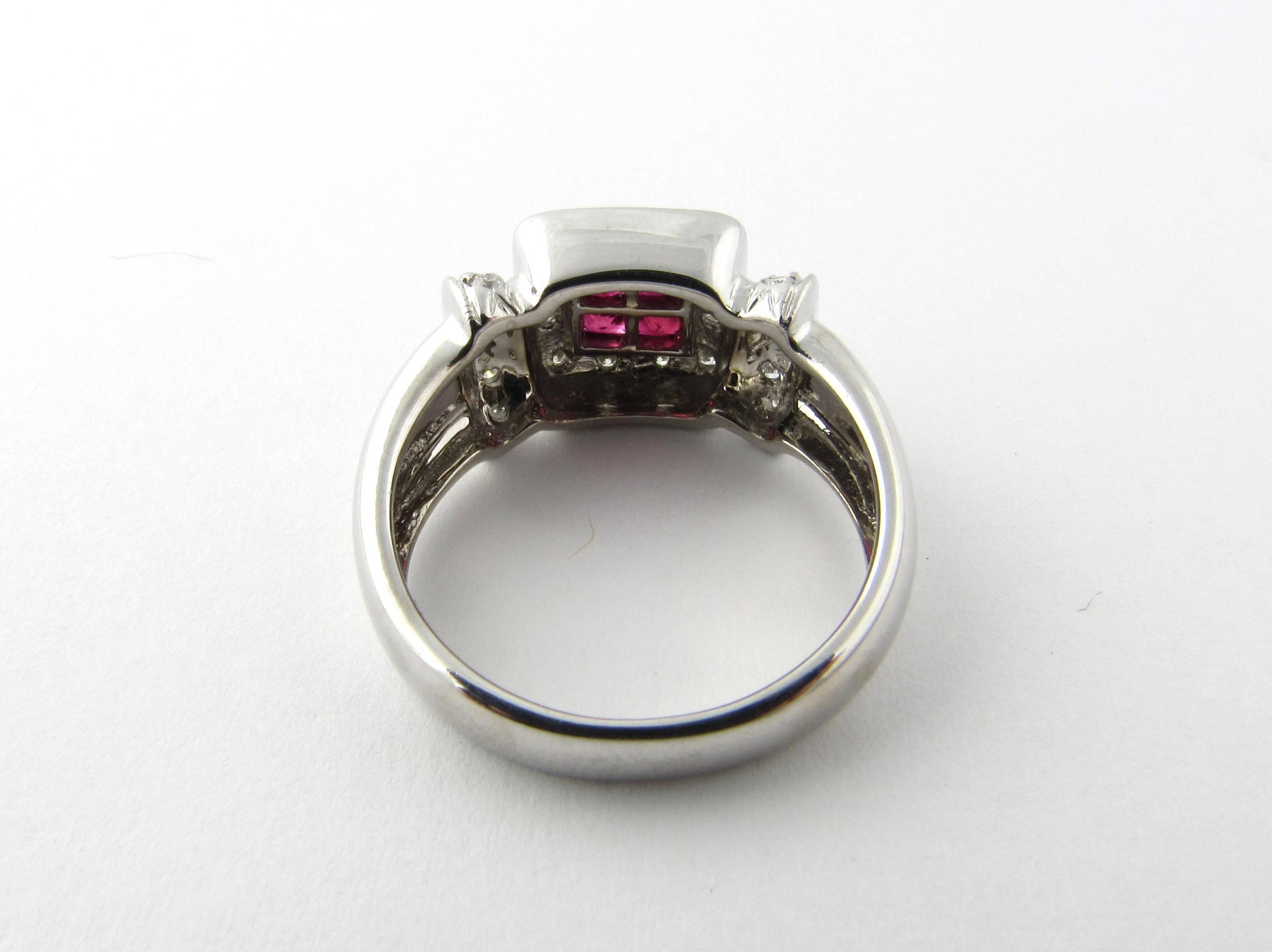 Round Cut 18 Karat White Gold Natural Ruby and Diamond Ring For Sale