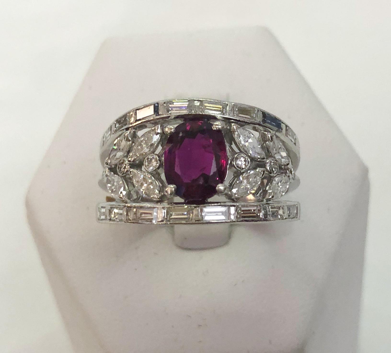 Brilliant Cut 18 Karat White Gold Ruby and Diamond Ring For Sale
