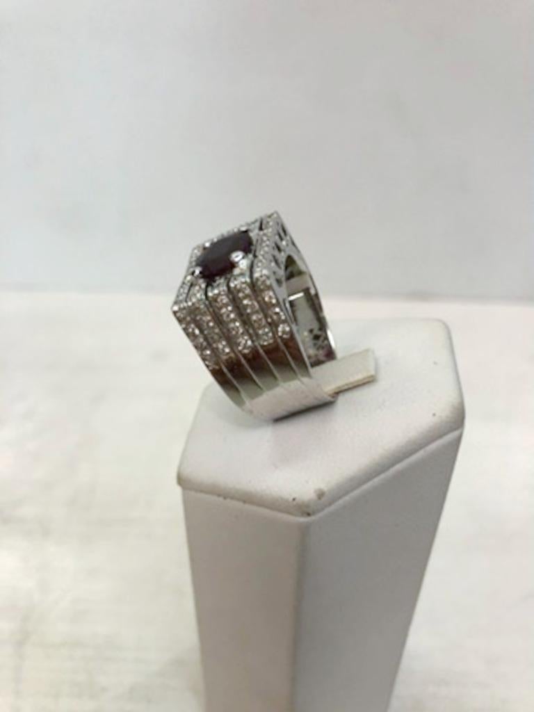 Brilliant Cut 18 Karat White Gold Ruby and Diamond Ring For Sale