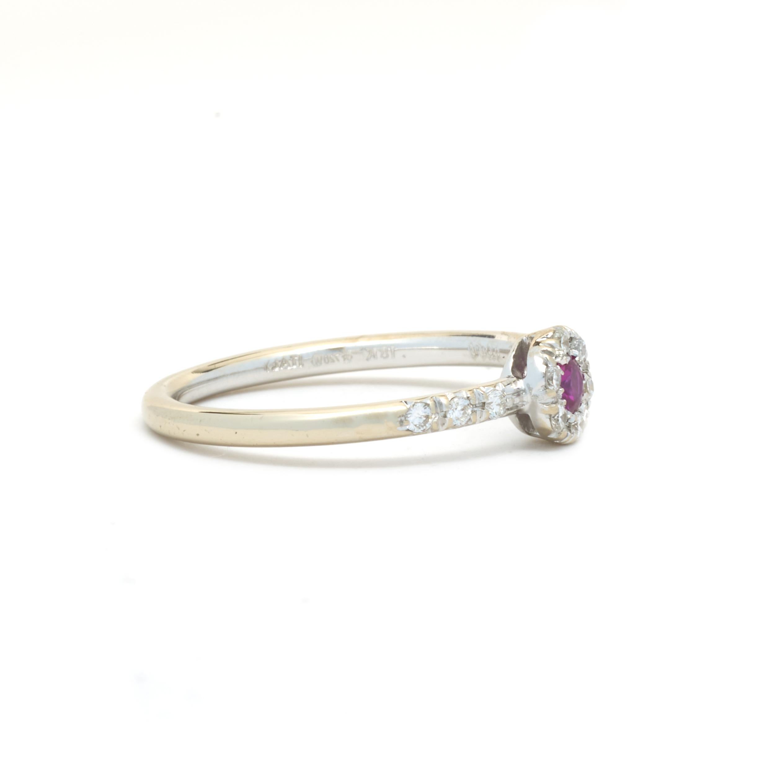 Round Cut 18 Karat White Gold Ruby and Diamond Ring For Sale