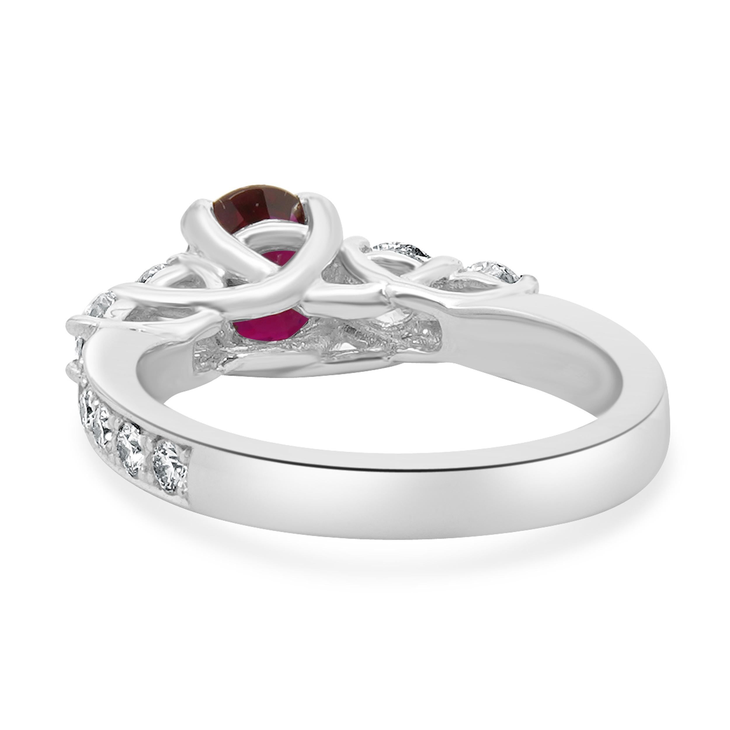 Oval Cut 18 Karat White Gold Ruby and Diamond Ring For Sale
