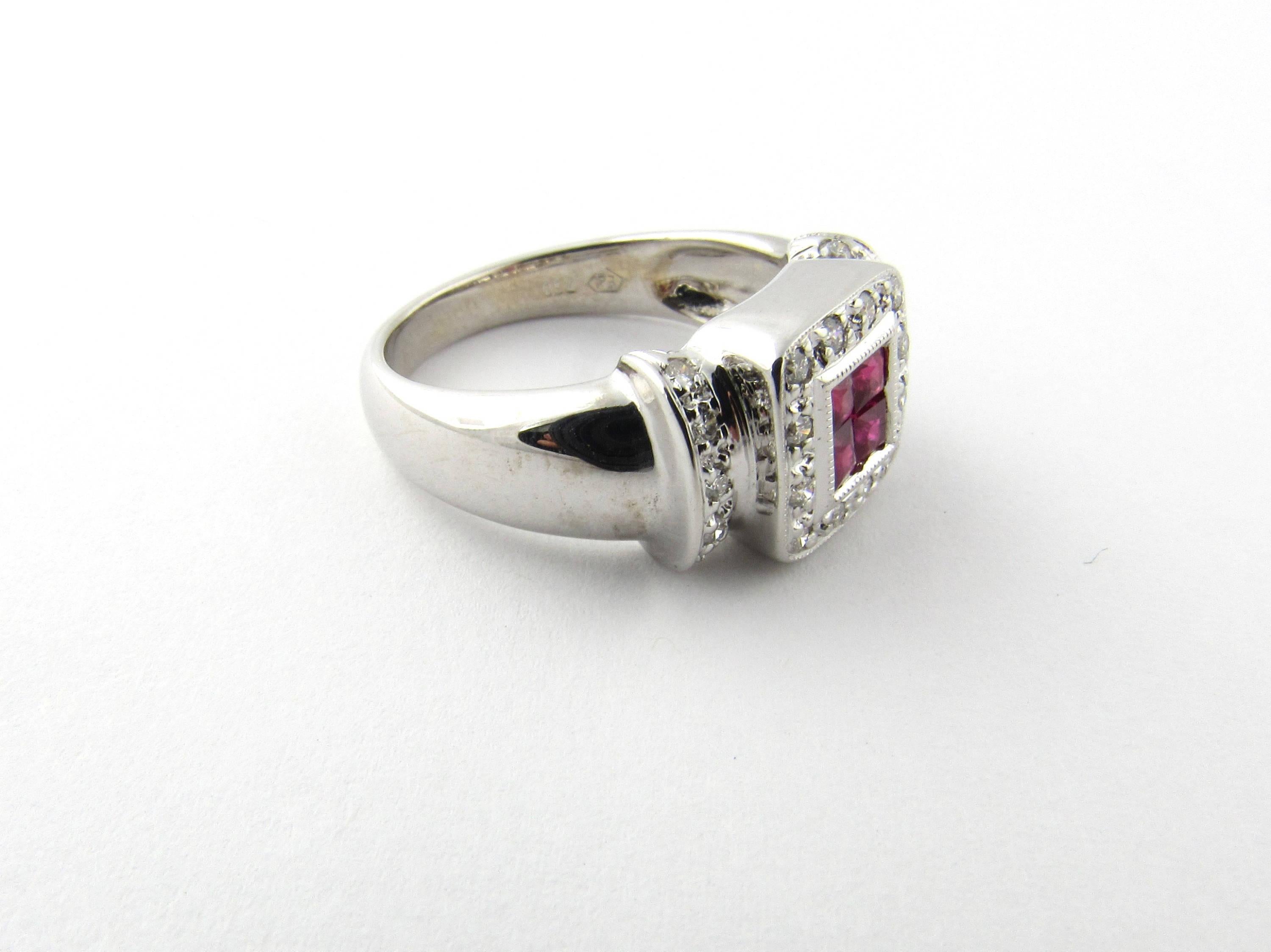 Women's 18 Karat White Gold Natural Ruby and Diamond Ring For Sale