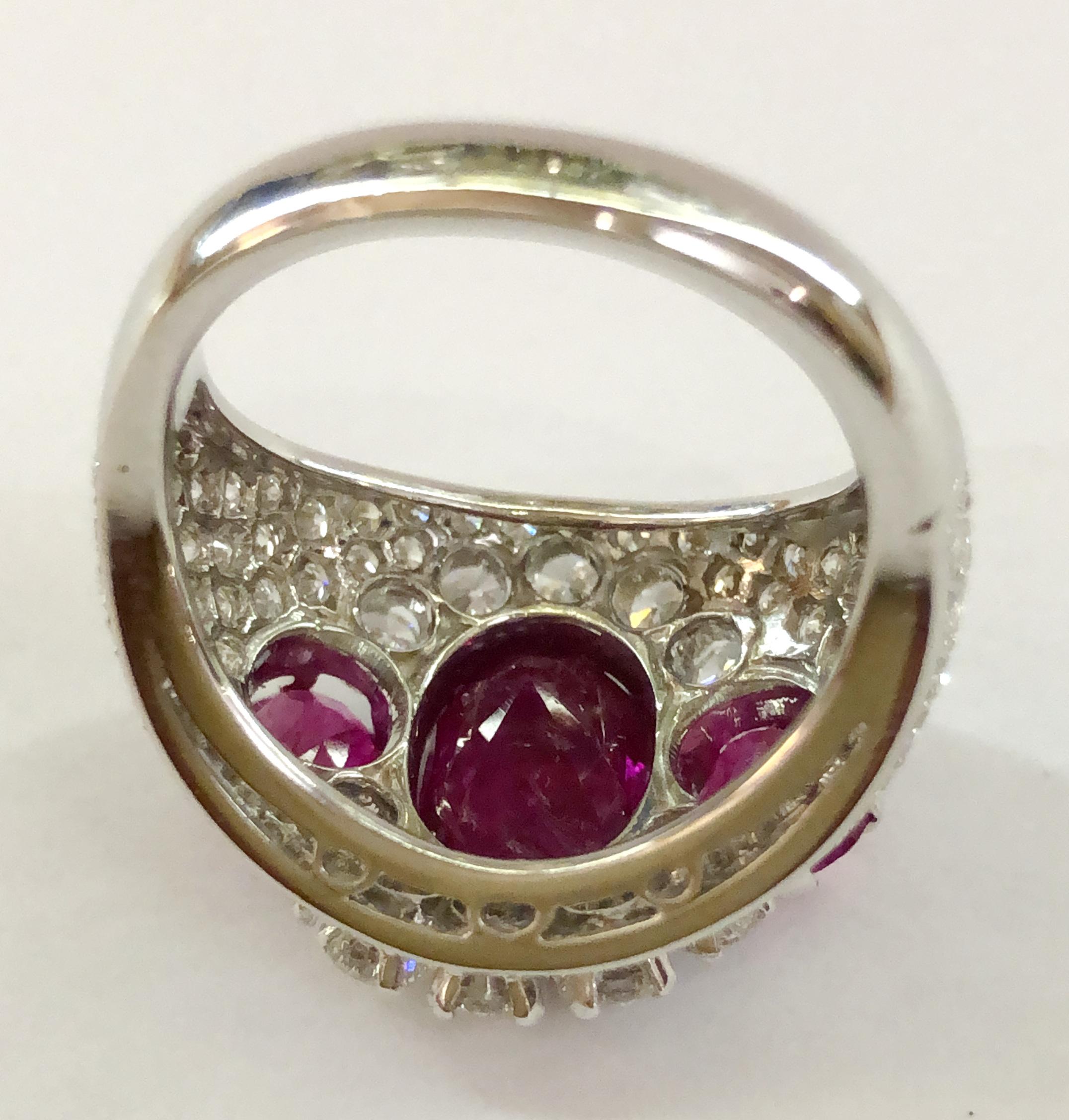 Women's or Men's 18 Karat White Gold Ruby and Diamond Ring For Sale