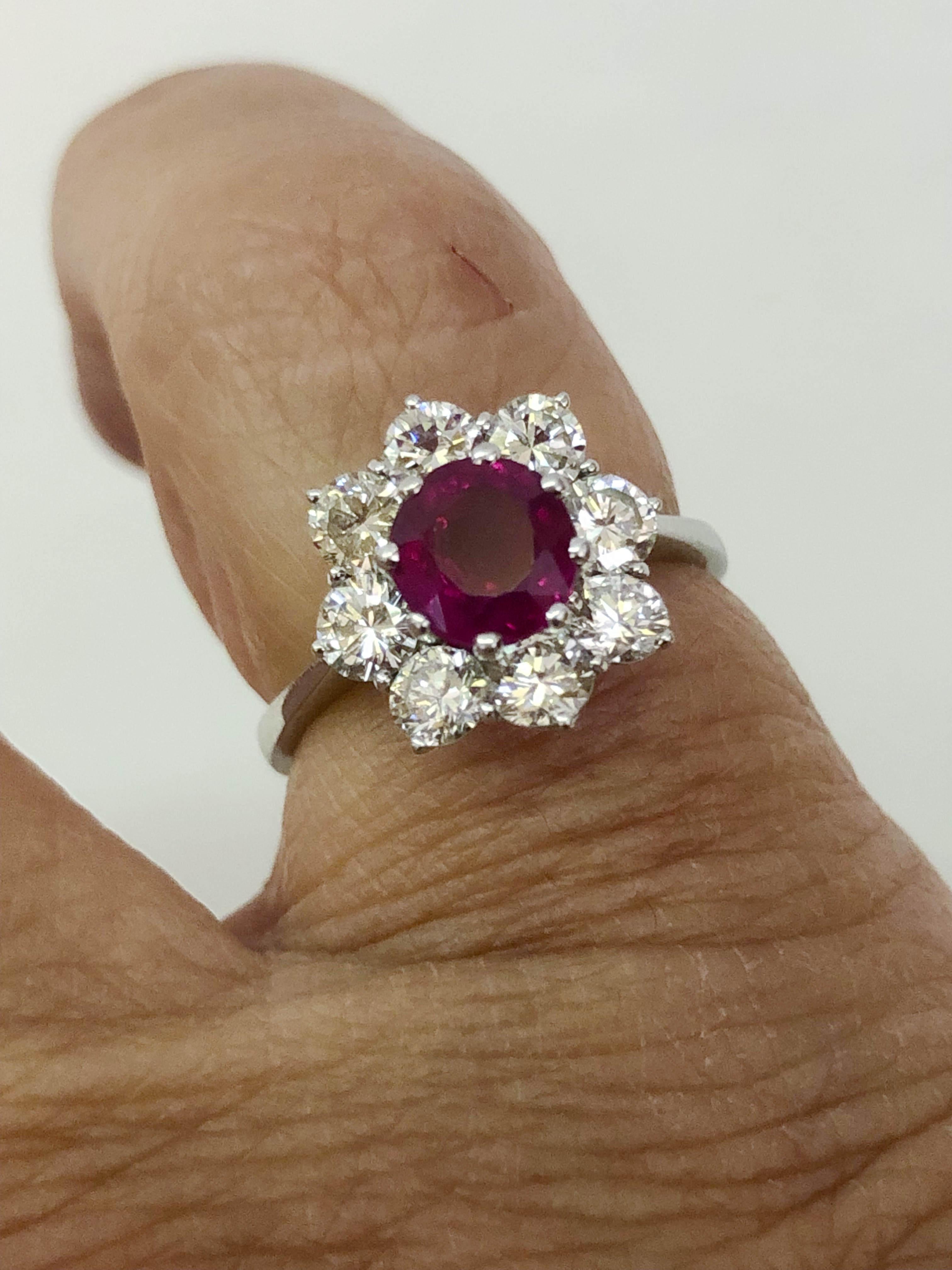 Women's 18 Karat White Gold Ruby and Diamond Ring For Sale