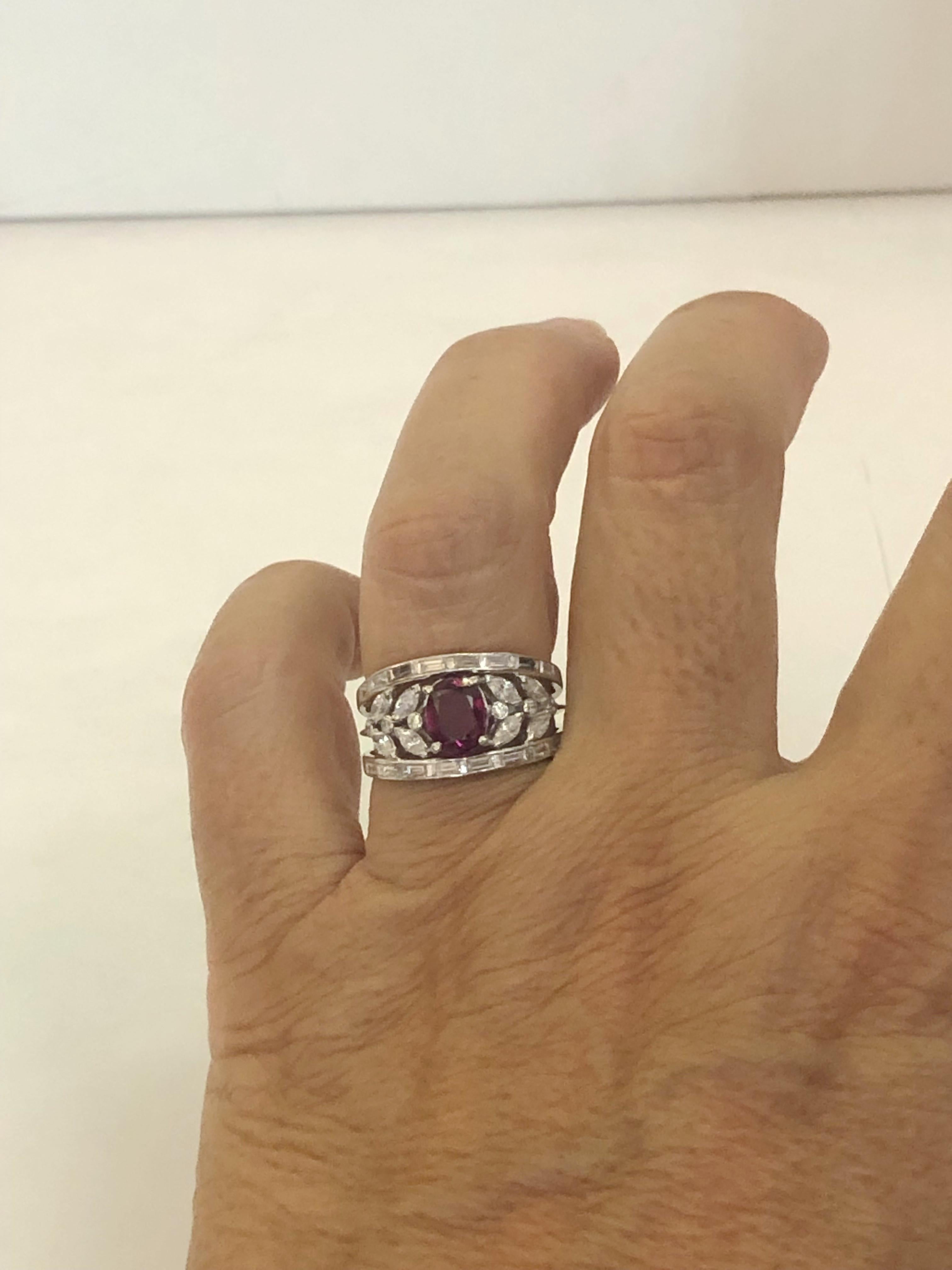 18 Karat White Gold Ruby and Diamond Ring For Sale 1