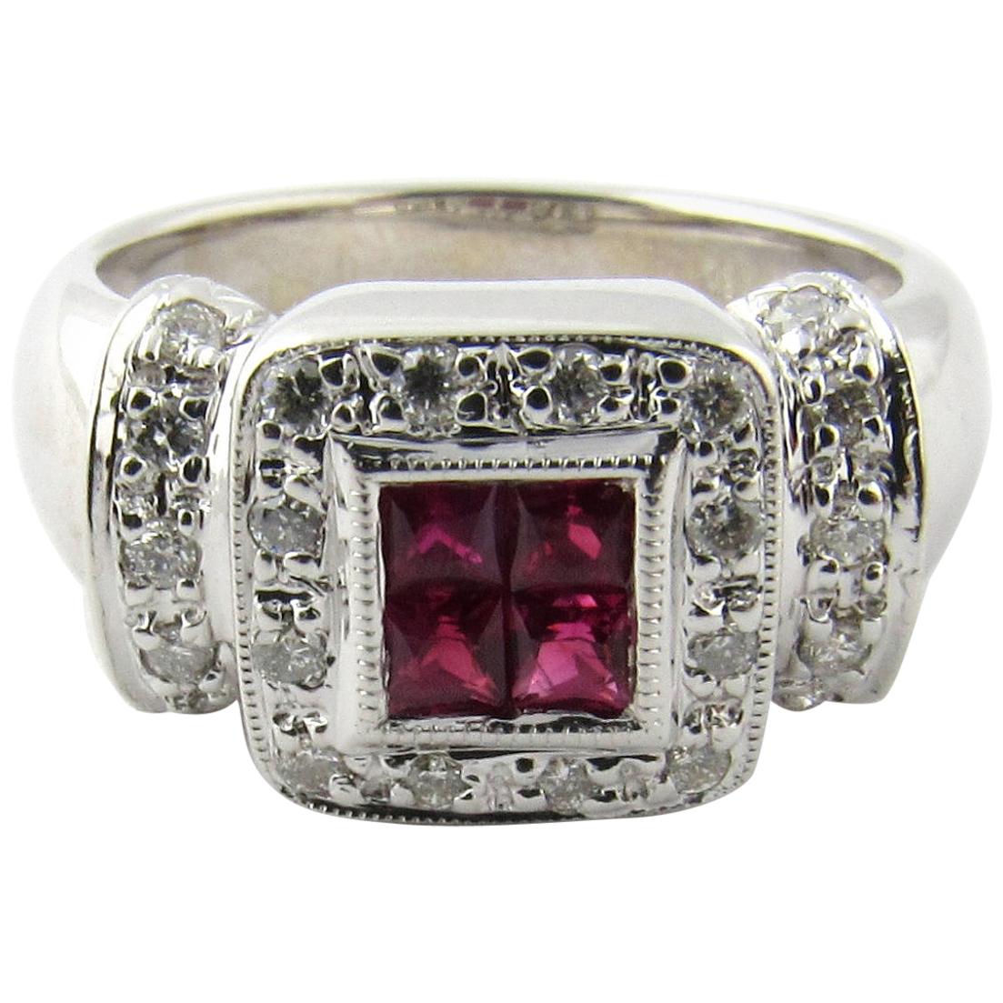 18 Karat White Gold Natural Ruby and Diamond Ring For Sale
