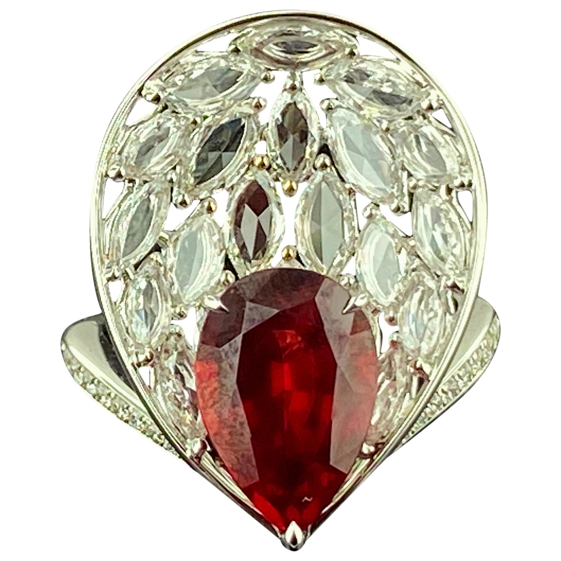 18 Karat White Gold Ruby and Diamond Ring